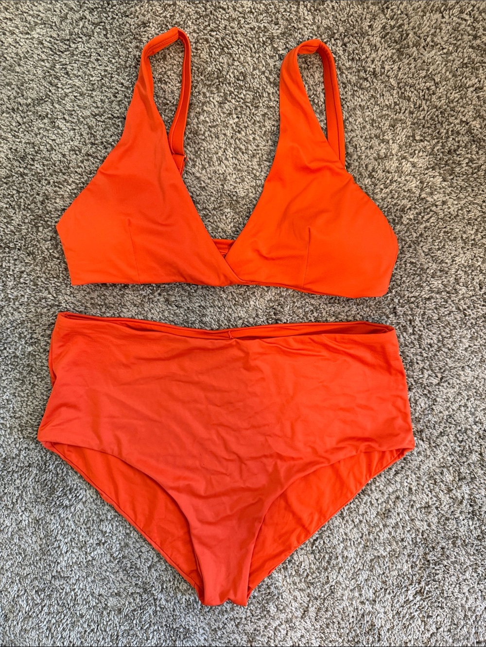 Andie Orange V-Neck Bikini Top with High-Waist Bottoms